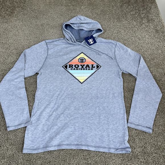 Royal Caribbean Hoodie Shirt Mens Medium Blue Heather Long Sleeve Cruise Graphic - Picture 1 of 8
